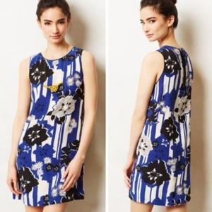 Anthropologie Maeve Canna Shift Silk Dress Blue